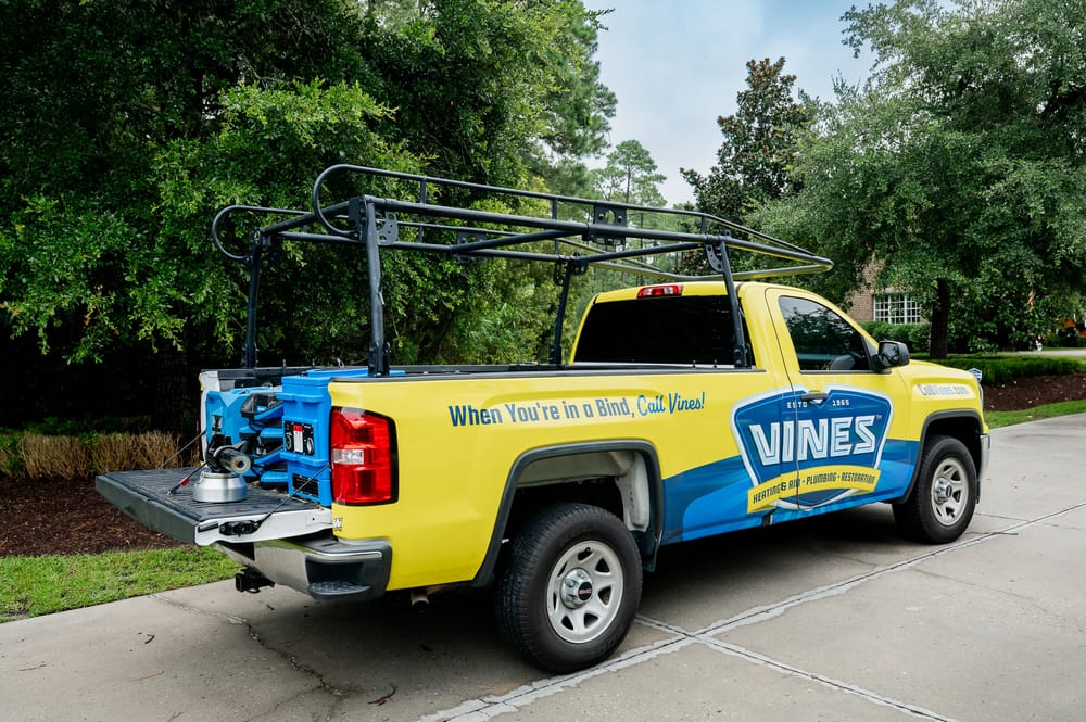 Vines work truck parked.